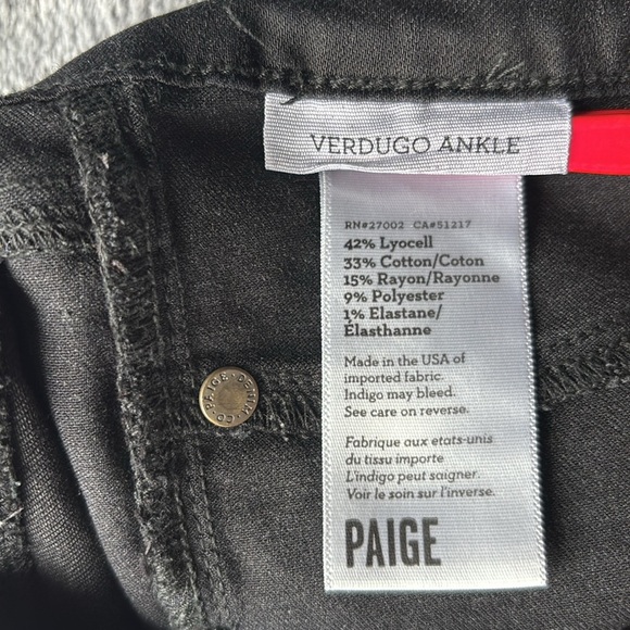 PAIGE Verdugo Ankle Black Silk Coated Skinny Jean Size 27 EUC - Picture 5 of 10